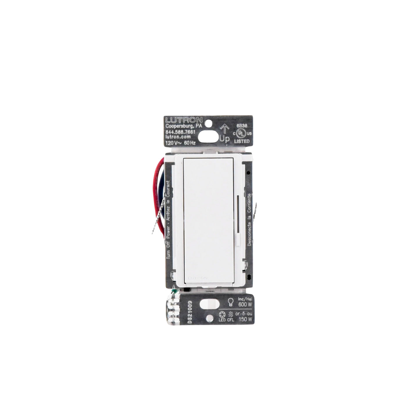 (Caseta Wireless) DIVA Atenuador de pared. Aumenta/Disminuye Intensidad de Iluminación. No requiere cable neutro. 150W LED / 600W INC/HAL LUTRON CASETA WIRELESS - Imagen 3