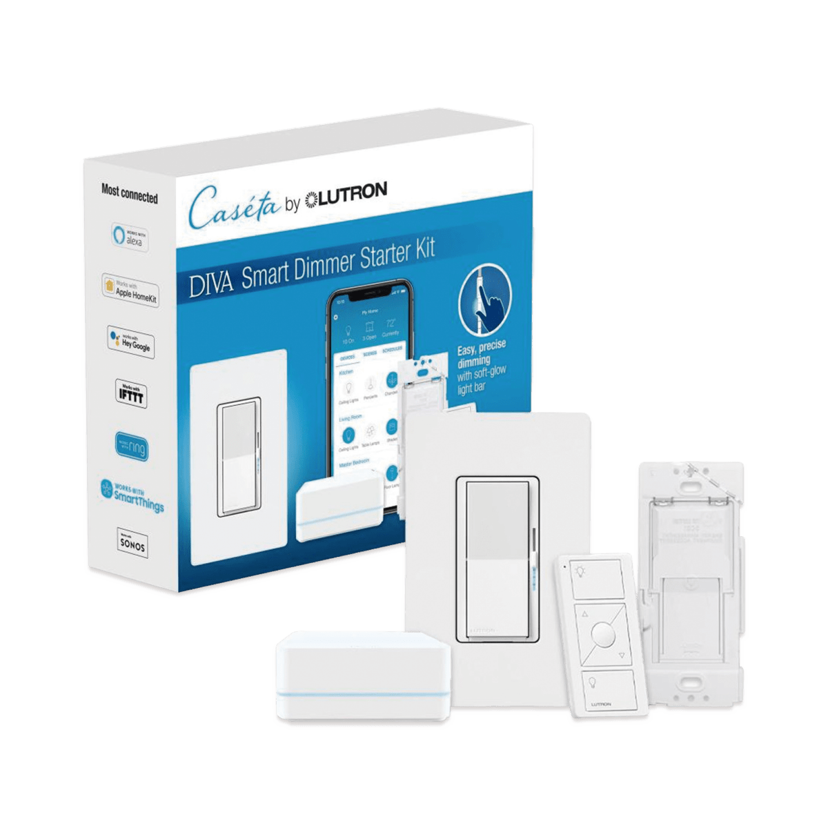 AutomatizaciónLUTRON CASETA WIRELESSDVRFBDG1DKit Hub Controlador Atenuador Control Remoto PICO Base de Pared y Tapa Lutron Caseta Wireless DVRFBDG1D - SILYMX