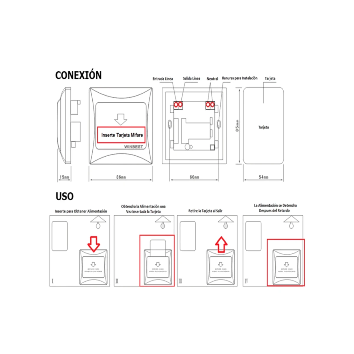 Accesorios Control de Accesos y AsistenciaZKTECOEnergy Saving Switch - AllMódulo Ahorro Energía Hotel 110V 30A Control Tarjeta Óptico ZKTeco Energy Saving Switch All - SILYMX