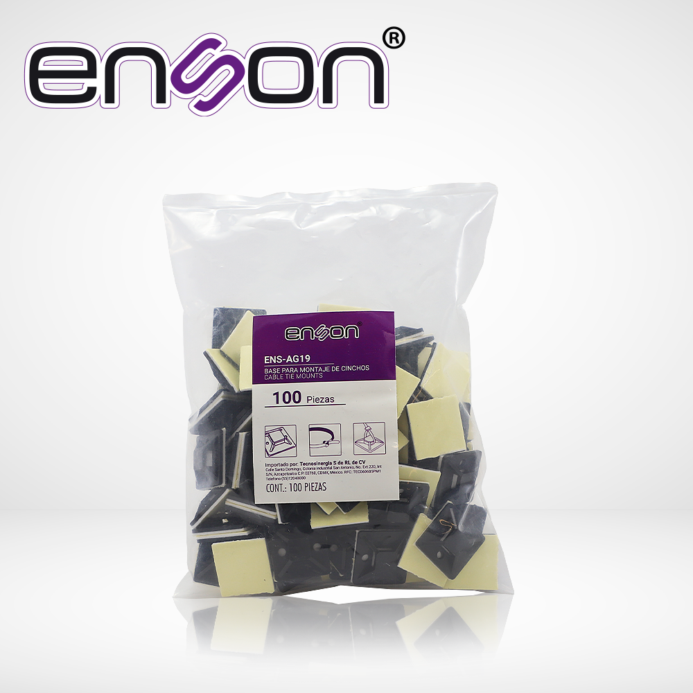 Base Porta Cincho Nylon 25x25mm Autoadherible Bolsa 100 Piezas ENSON ENS-AG19 - Imagen 1