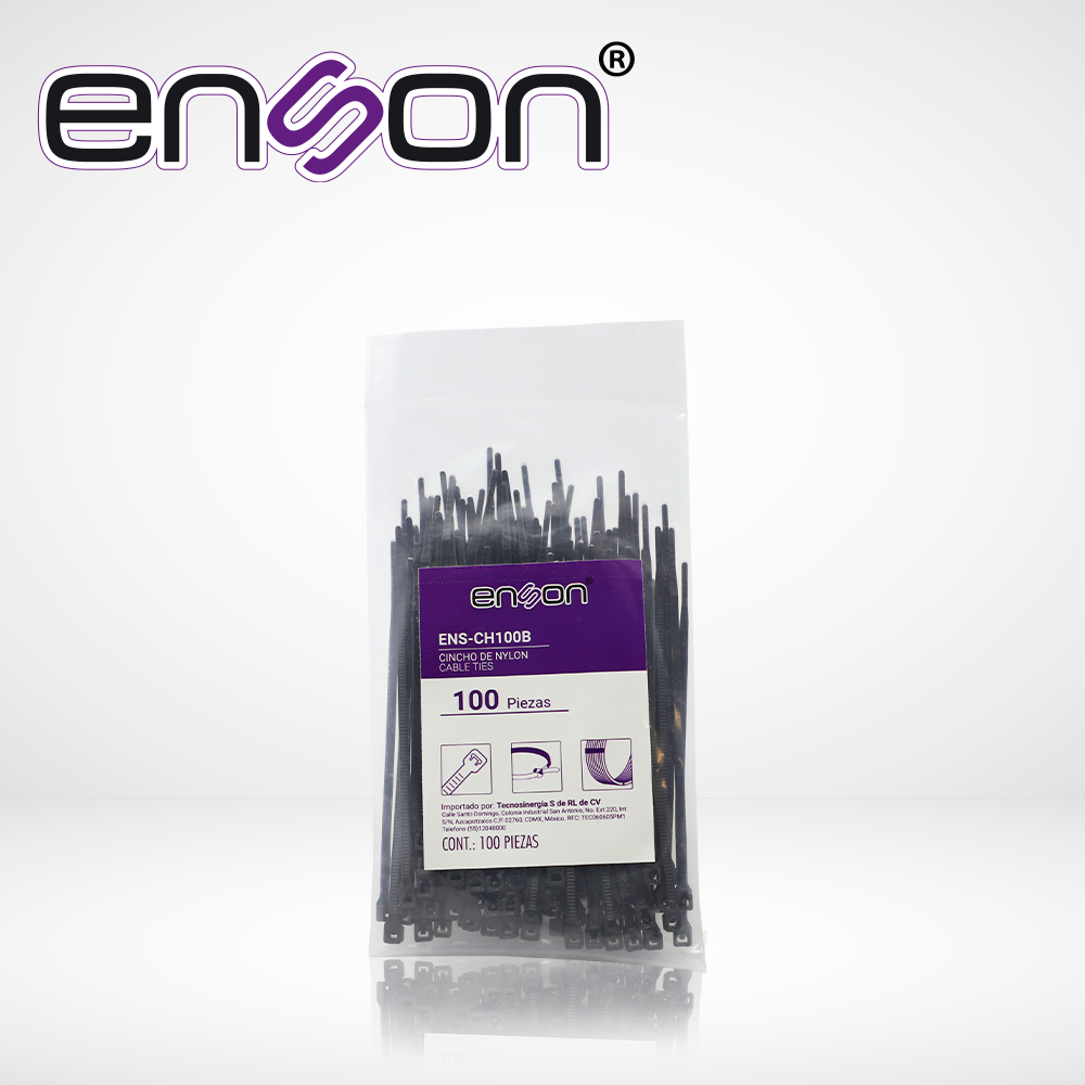 Cincho de Nylon Negro 2.5 x 100mm (3.9in) Tension hasta 8 kg ENSON ENS-CH100B - Imagen 1