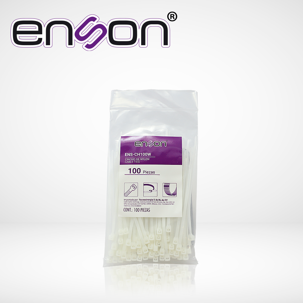 Cincho de Nylon Natural 2.5 x 100mm Tension hasta 8kg ENSON ENS-CH100W - Imagen 1