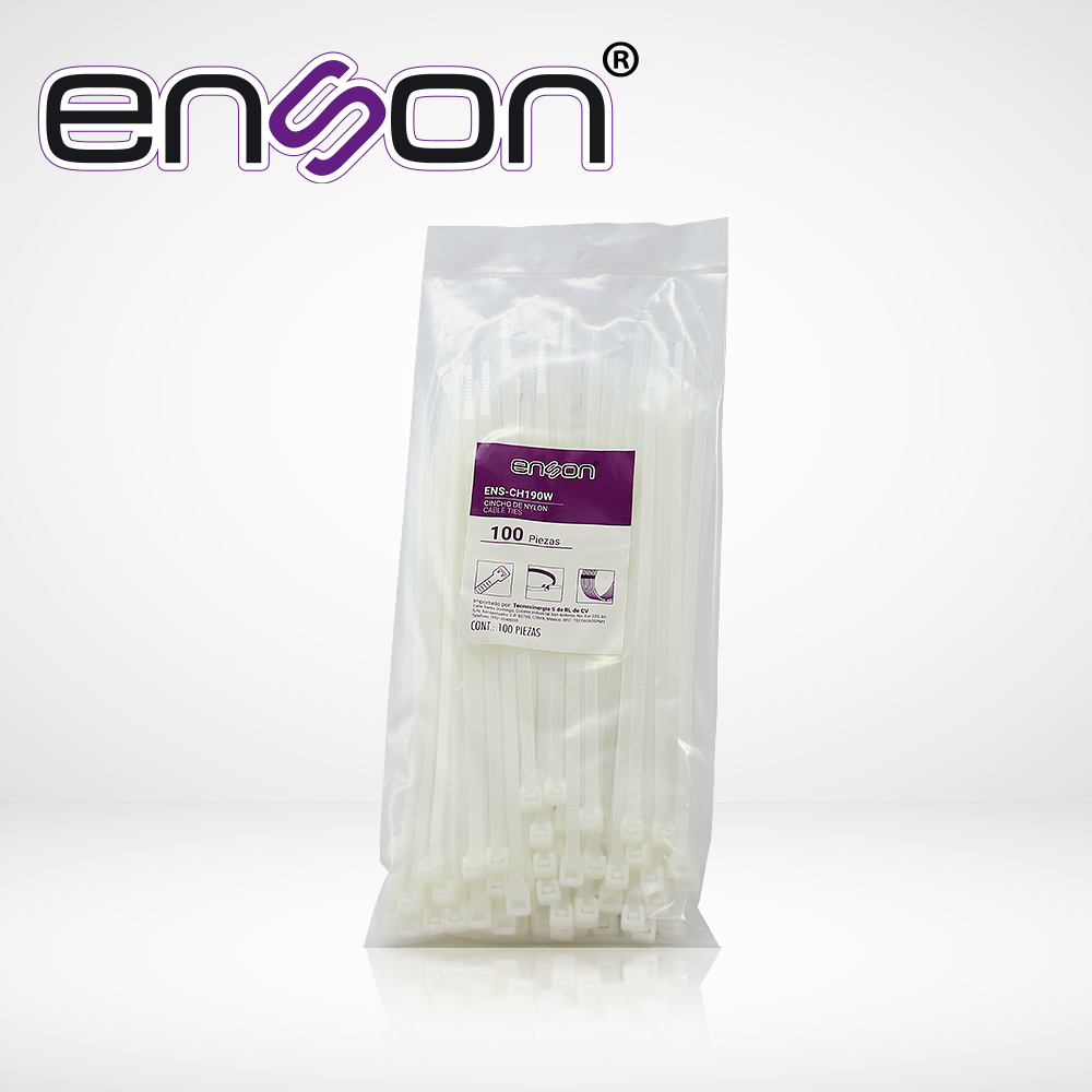 Cincho de Nylon Natural 4.8 x 190mm Fuerza de Tension 22 kg ENSON ENS-CH190W - Imagen 1