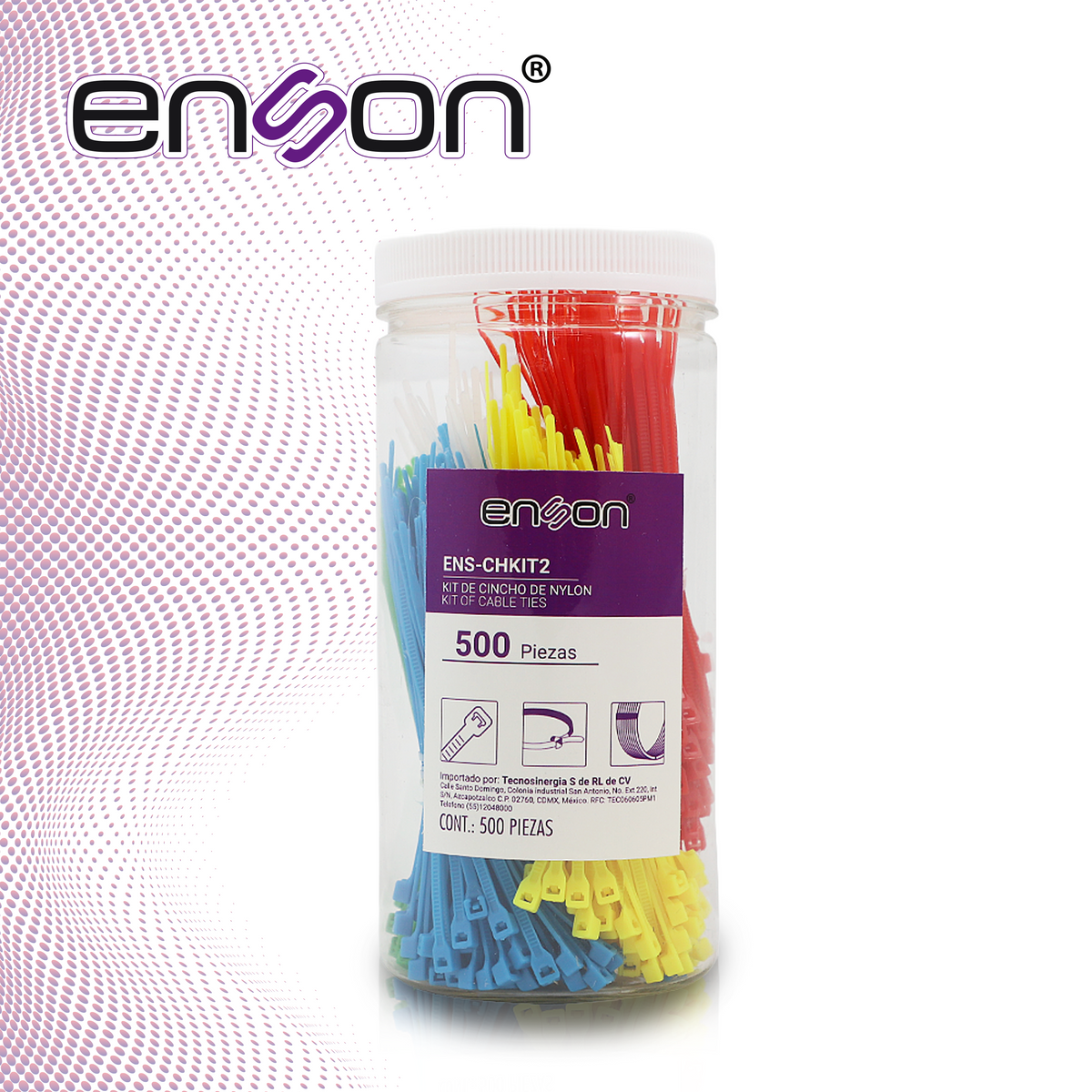 Kit 500 Cinchos de Nylon 100mm 5 Colores ENSON ENS-CHKIT2 - Imagen 1