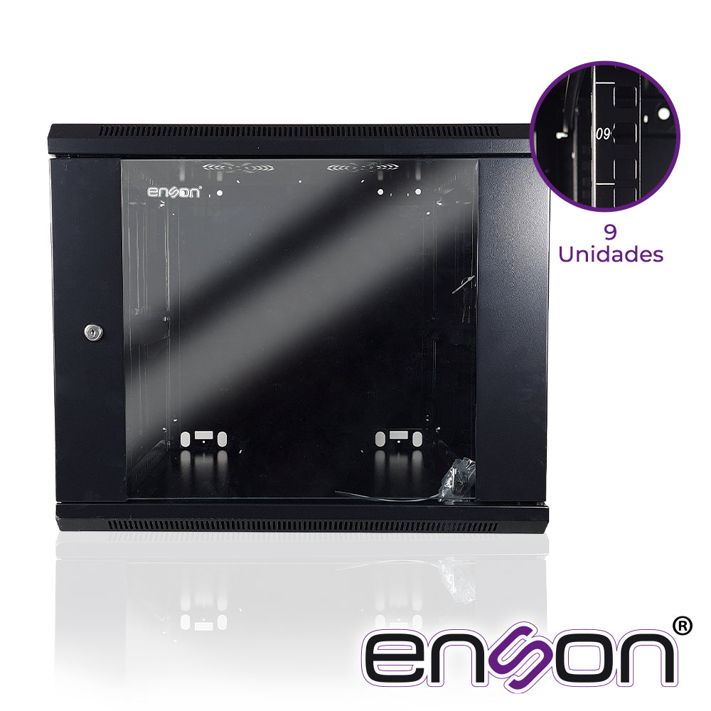 Gabinete Rack Pared 9U Puerta Cristal Templado Cerradura ENSON ENS-RKGB9U2 - Imagen 1