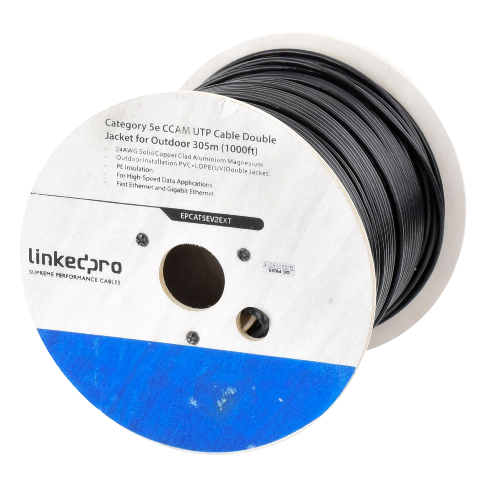 Bobina Cable UTP Cat5e 305m (1000ft) CCA 24 AWG Doble Forro Intemperie 100MHz LINKEDPRO BY EPCOM EP-CAT-5E-V2-EXT - Imagen 1
