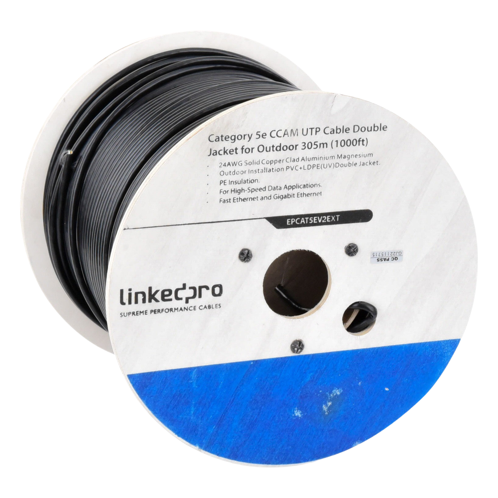 Bobina Cable UTP Cat5e 305m (1000ft) CCA 24 AWG Doble Forro Intemperie 100MHz LINKEDPRO BY EPCOM EP-CAT-5E-V2-EXT - Imagen 3