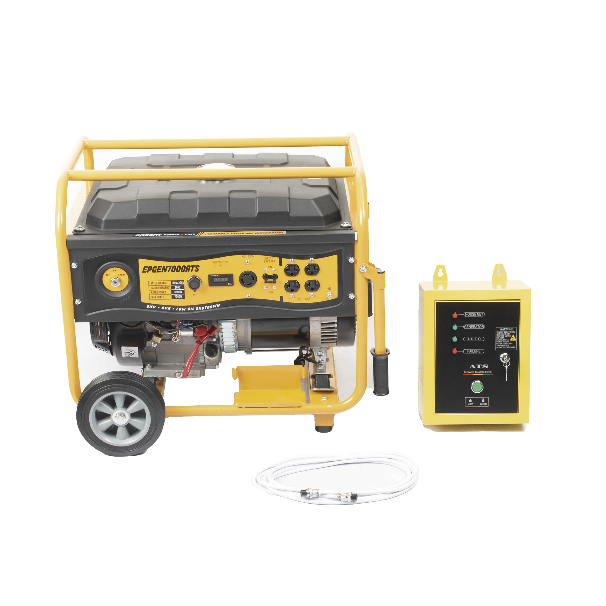 Generador a Gasolina con Encendido Automático con fallo a CFE 6.5KW Jaula con Ruedas para Fácil Traslado EPGEN7000ATS EPCOM POWERLINE - Imagen 1