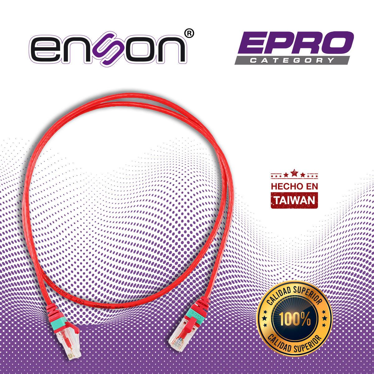 Patchcord RJ45 Cat6 90cm (3ft) Rojo Ultradelgado para Patch Panel de Alta Densidad Enson EPRO-6PC90-RD - Imagen 1