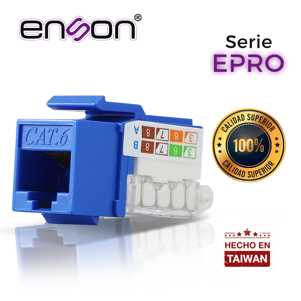 Conector Modular Jack CAT6 Rj45 Serie Pro Terminado Sin Pinzas Posicion Vertical Cat6 Color Azul Compatible Con Placas Enson Epro-fp - Imagen 1