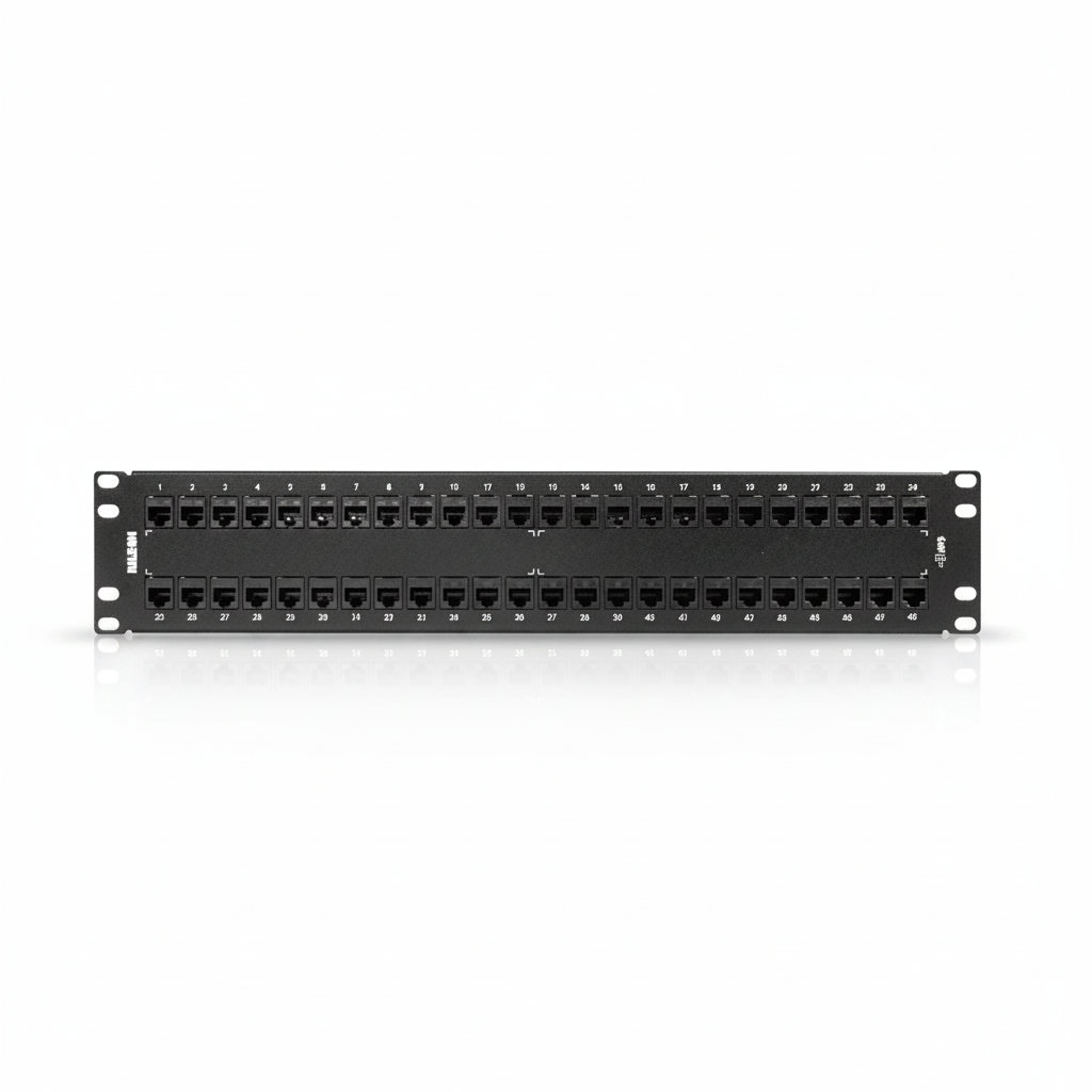 Panel de Parcheo Cat6+ 48 Puertos RJ45 2U Precargado Negro KeyConnect Belden AX103255