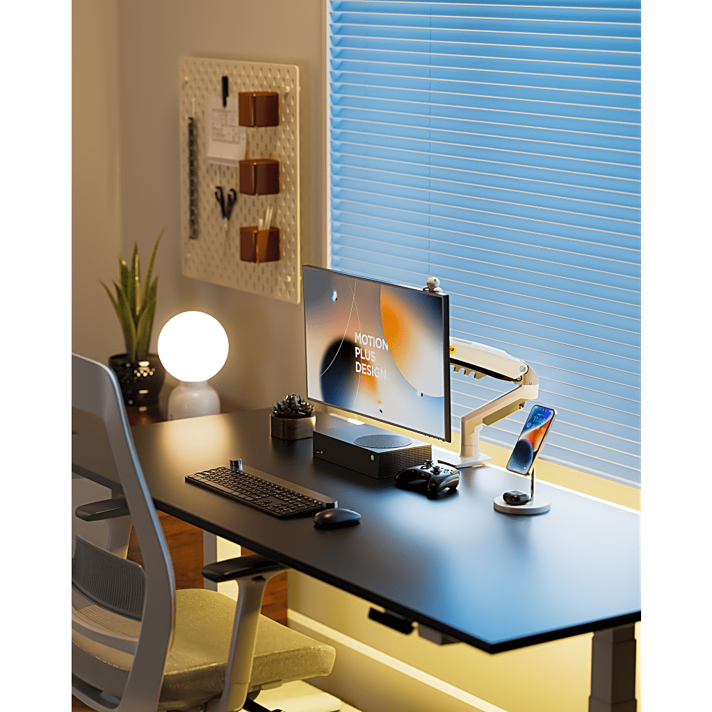 Brazo Ajustable para Monitor / 17" a 30" / Capacidad 9 kg / Rotación 360° / Inclinación +85° a -30° / Giro 180° / Resorte de Gas / Blanco NB-EPCOM - Imagen 3