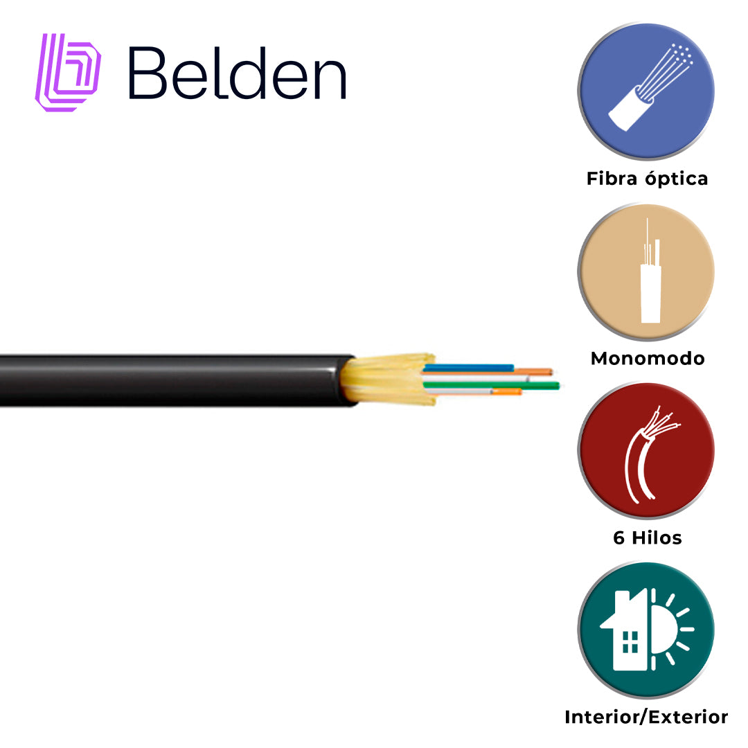 FIBRA OPTICA BELDEN FDSD006R9 / INTERIOR/EXTERIOR / NEGRO / OS2 / 6 HILOS / FORRO PVC / OFNR / BOBINA / 3,280 PIES 1,000 METROS - Imagen 1