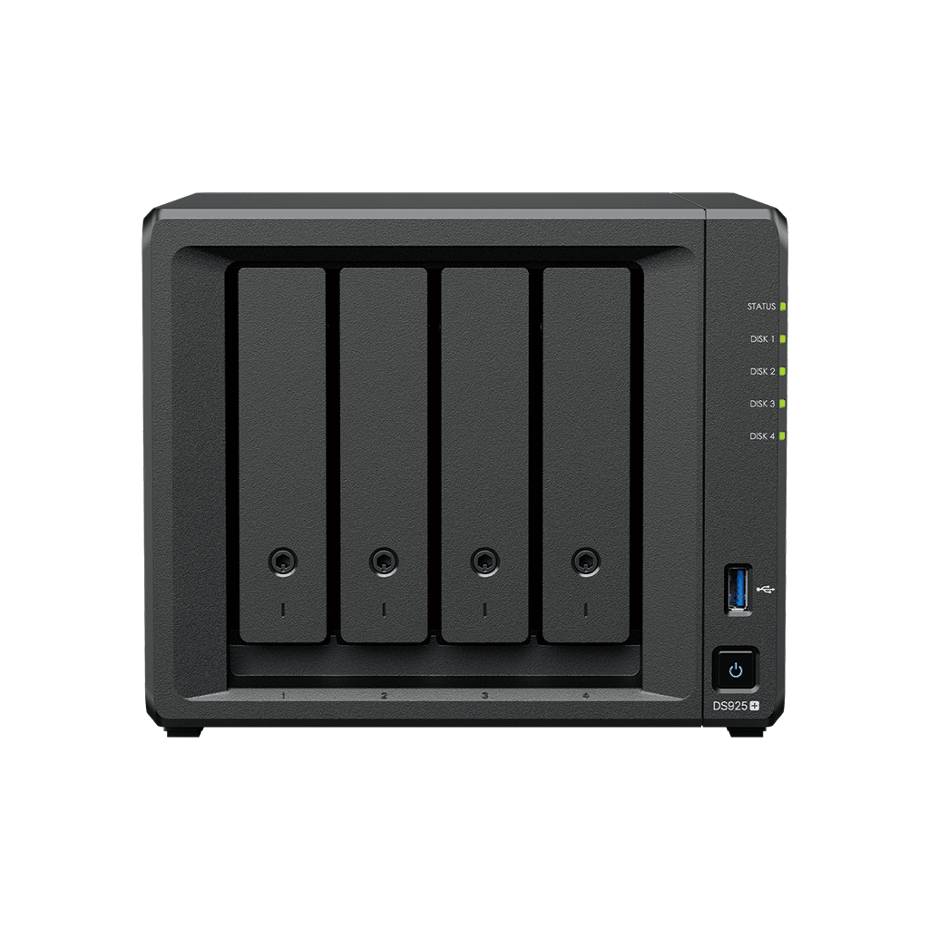 NAS Synology DS925+ de 4 bahías expandible, con Ryzen V1500B, 4GB DDR4 ECC, 2.5GbE dual, M.2
