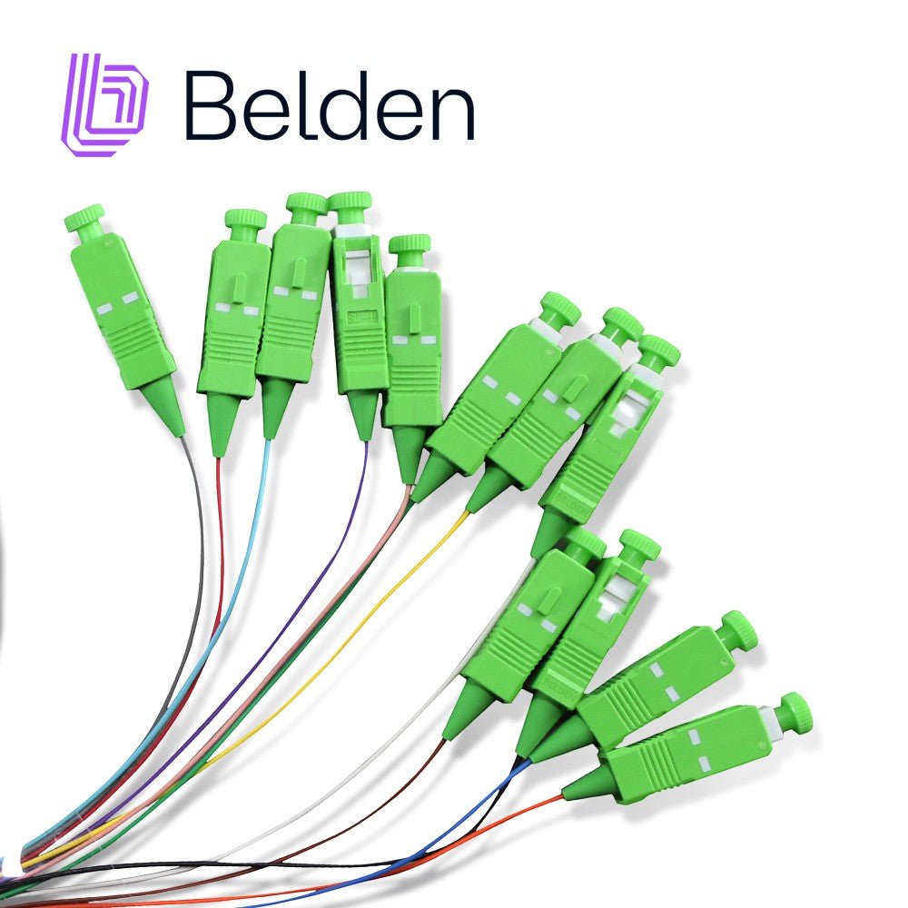 Empalmes Fibra ÓpticaBELDENFTSSB900PR12Pigtail De Terminación De Campo Belden OS2 SC Simplex APC Buffer 900 Um 12 Fibras Codificadas En Color Longitud 2 Metros FTSSB900PR12 - SILYMX