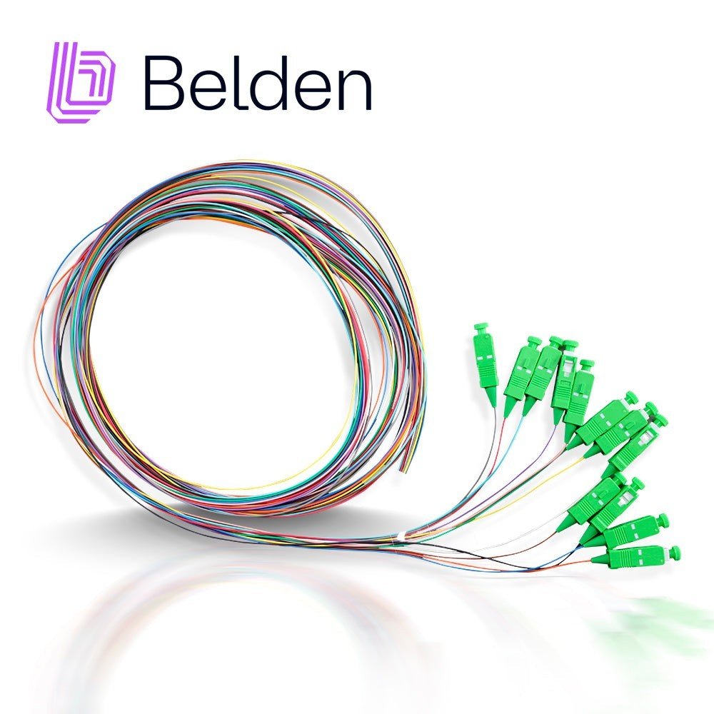 Empalmes Fibra ÓpticaBELDENFTSSB900PR12Pigtail De Terminación De Campo Belden OS2 SC Simplex APC Buffer 900 Um 12 Fibras Codificadas En Color Longitud 2 Metros FTSSB900PR12 - SILYMX