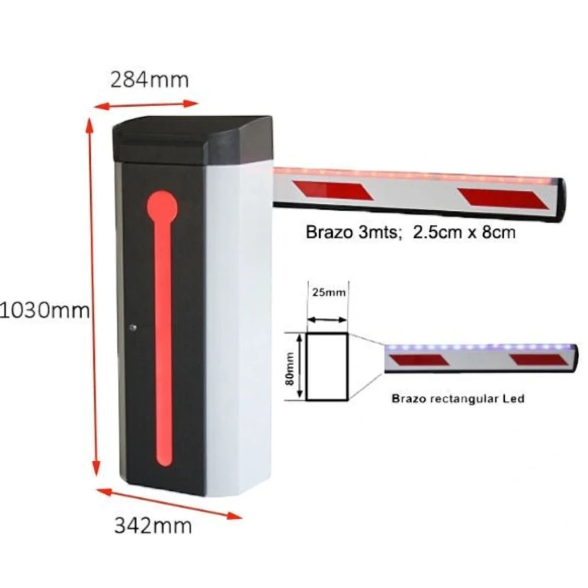 Barreras VehicularesWEJOINWJLBM3RBrazo LED Derecho 3m (10ft) Barrera Vehicular Reflectante Aluminio Alta Resistencia Control Acceso WEJOIN WJLBM3R - SILYMX
