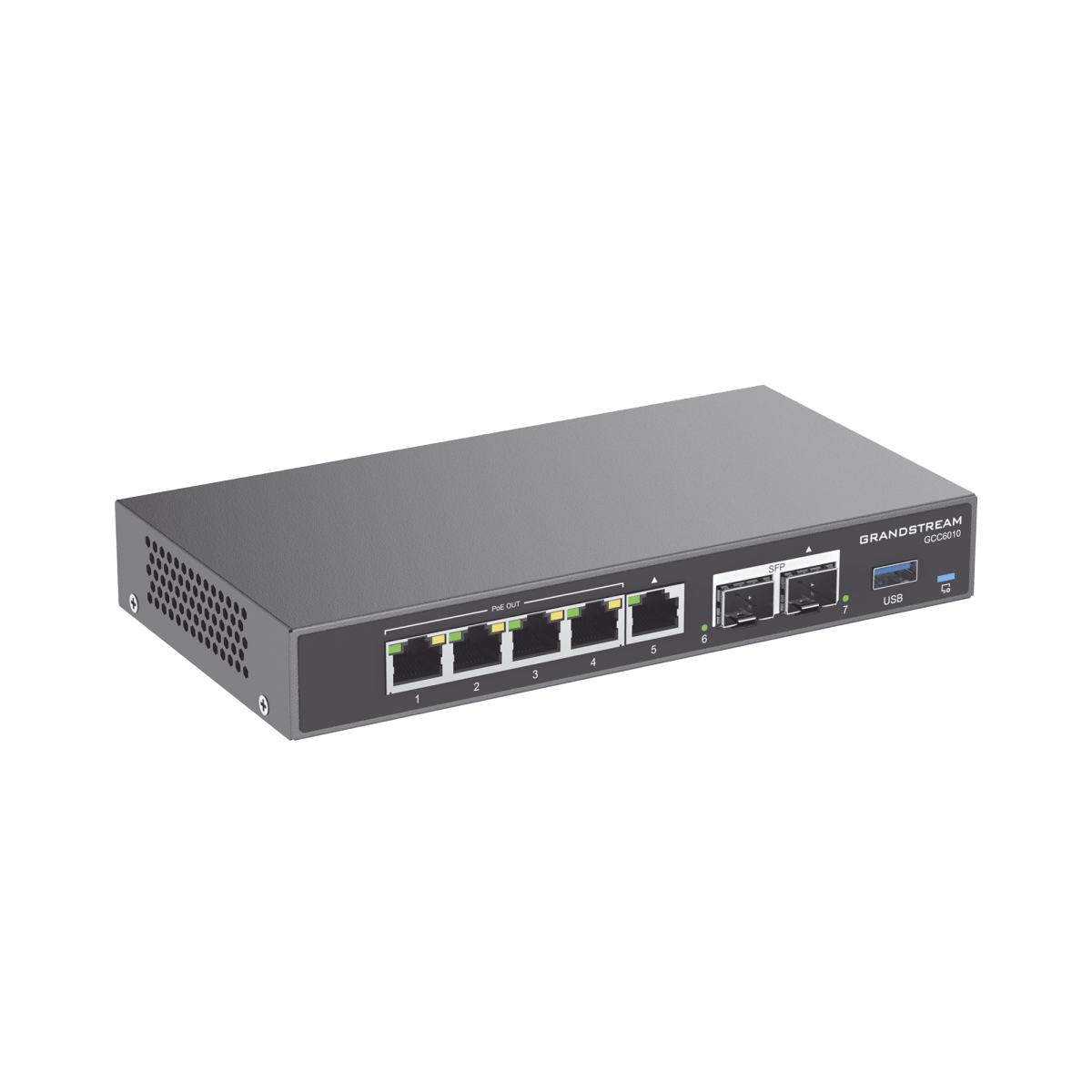 Switches PoEGRANDSTREAMGCC6010Firewall NGFW Router IP PBX 24 Usuarios Switch 5 Puertos Gigabit 4 PoE 2 SFP 2.5G Grandstream GCC6010 - SILYMX
