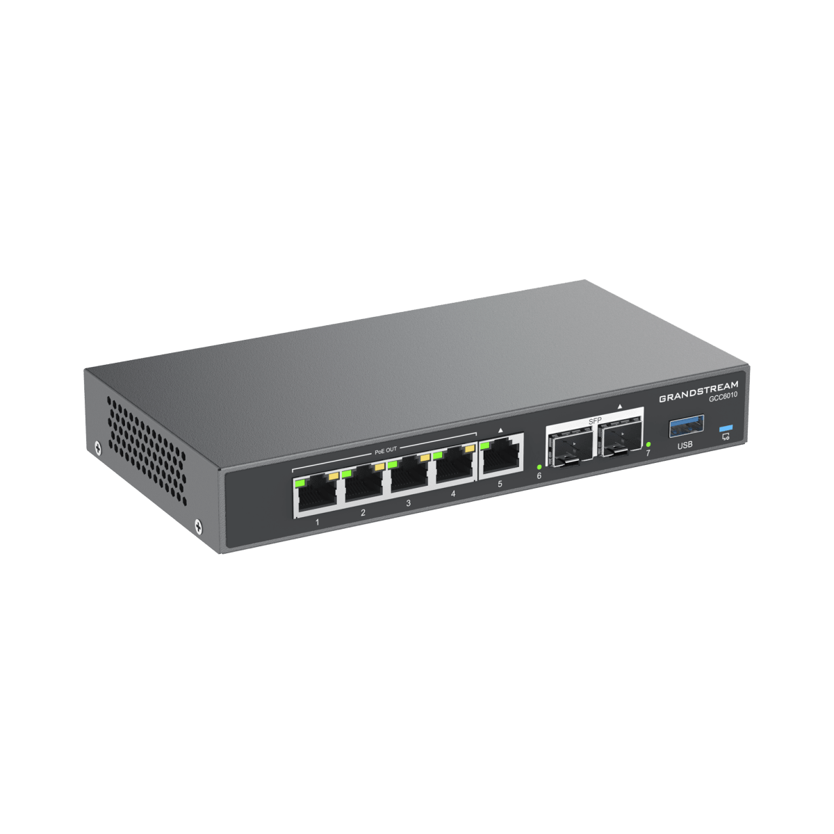 Switches PoEGRANDSTREAMGCC6010Firewall NGFW Router IP PBX 24 Usuarios Switch 5 Puertos Gigabit 4 PoE 2 SFP 2.5G Grandstream GCC6010 - SILYMX