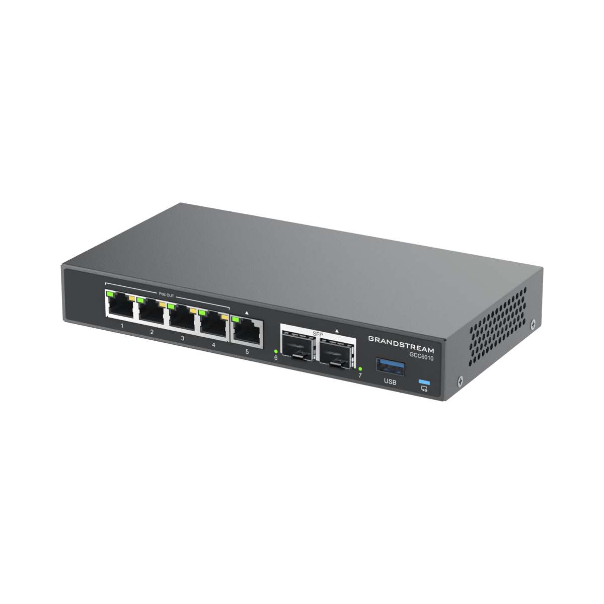 Switches PoEGRANDSTREAMGCC6010Firewall NGFW Router IP PBX 24 Usuarios Switch 5 Puertos Gigabit 4 PoE 2 SFP 2.5G Grandstream GCC6010 - SILYMX