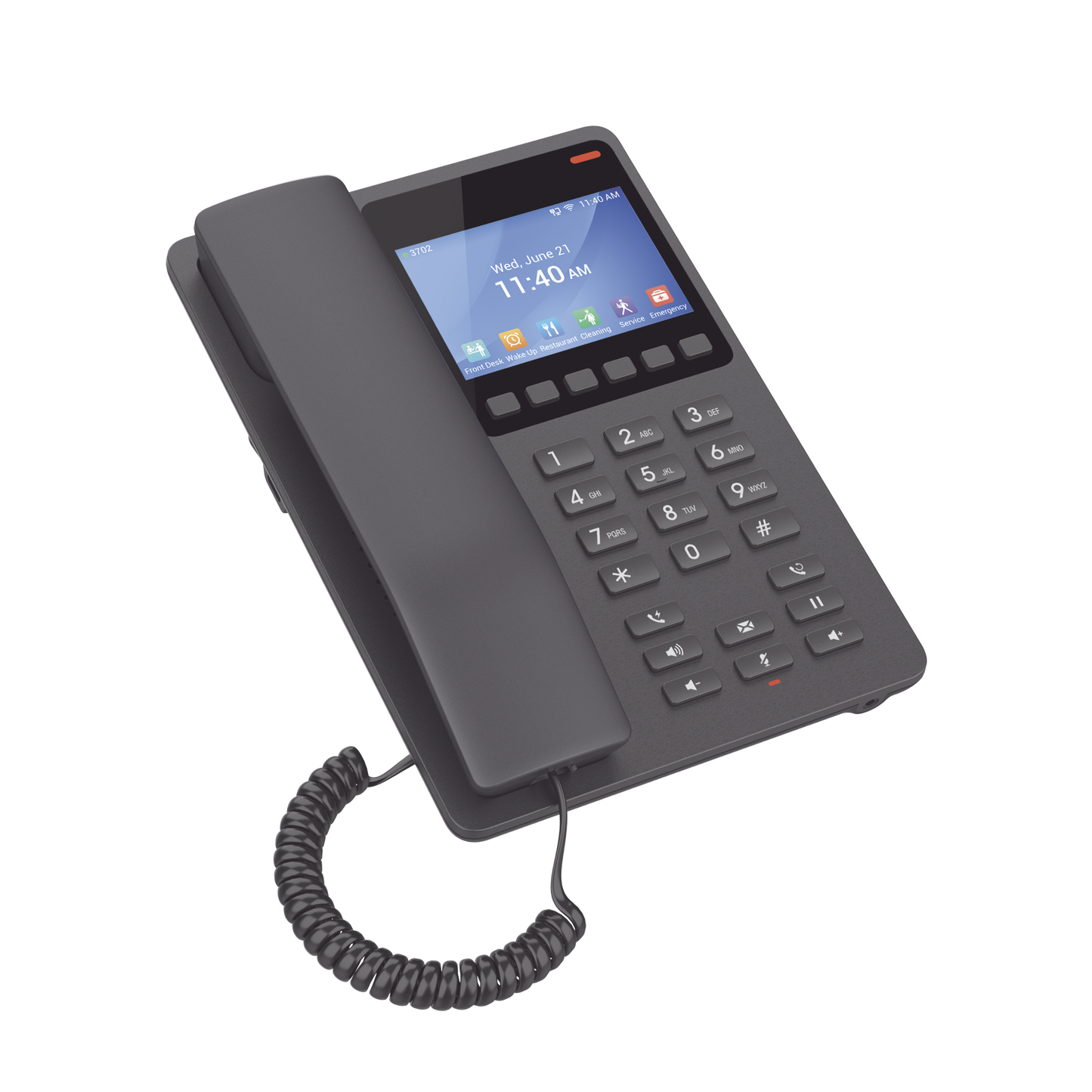 Teléfono IP Hotelero con pantalla LCD a color, 2 líneas SIP con 2 cuentas, codec Opus, IPV4/IPV6, color negro, con gestión en la nube GDMS GRANDSTREAM - Imagen 1