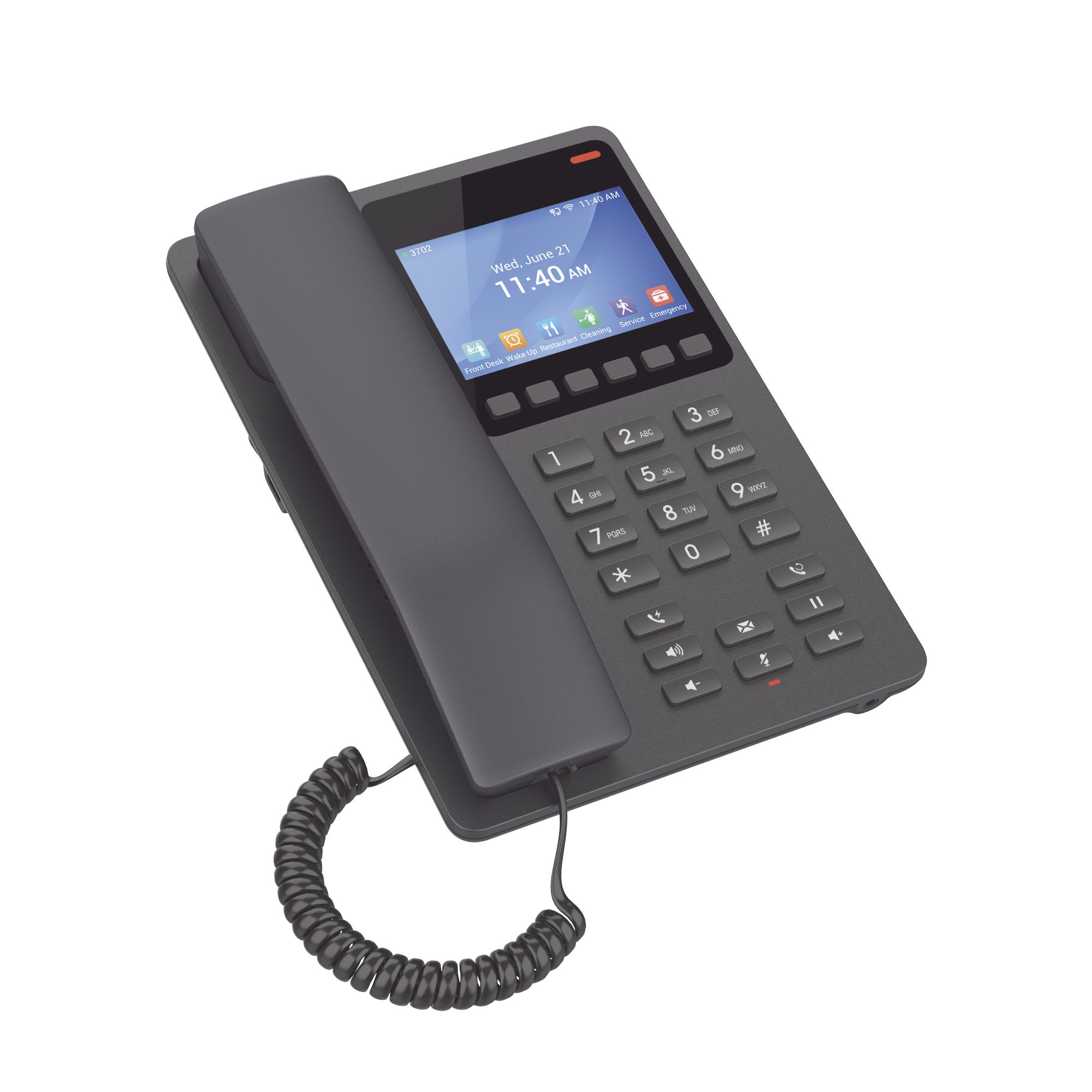 Teléfono IP Hotelero con pantalla LCD a color, 2 líneas SIP con 2 cuentas, codec Opus, IPV4/IPV6, color negro, con gestión en la nube GDMS GRANDSTREAM - Imagen 1