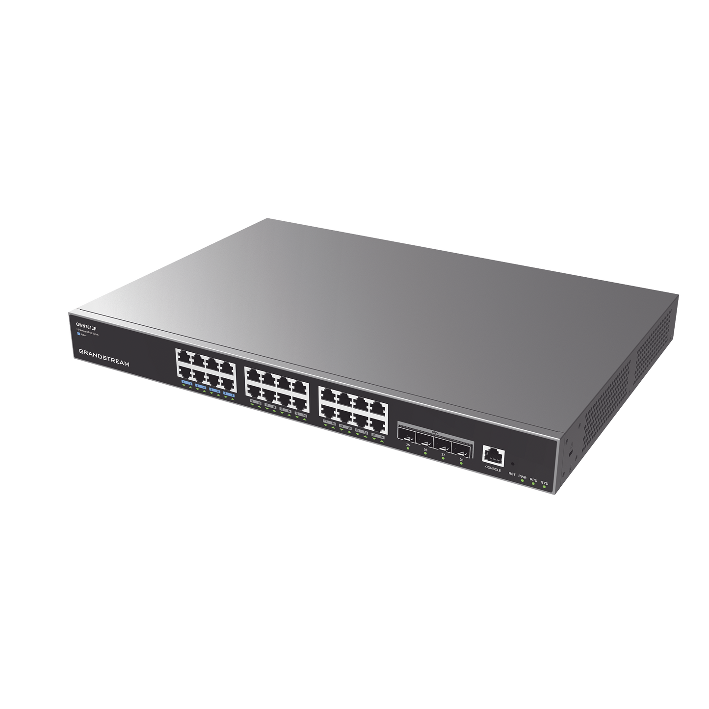 Switch Capa 3 PoE+ Administrable / 24 puertos 10/100/1000 Mbps + 4 Puertos SFP+ de 10 Gigabits / Hasta 360W / Compatible con GWN Cloud. GRANDSTREAM - Imagen 1