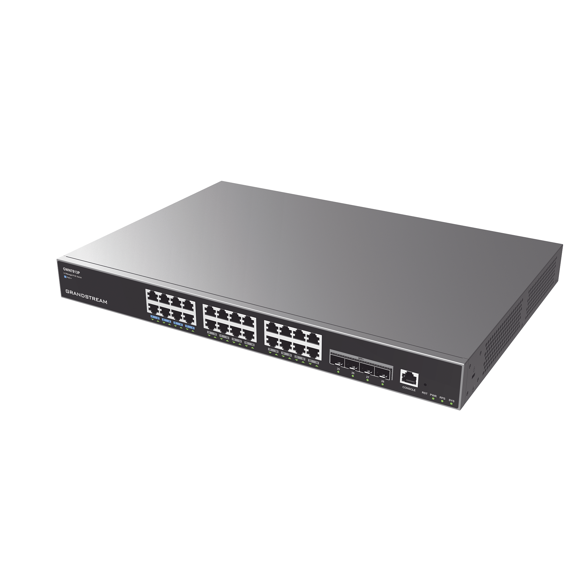 Switch Capa 3 PoE+ Administrable / 24 puertos 10/100/1000 Mbps + 4 Puertos SFP+ de 10 Gigabits / Hasta 360W / Compatible con GWN Cloud. GRANDSTREAM - Imagen 1