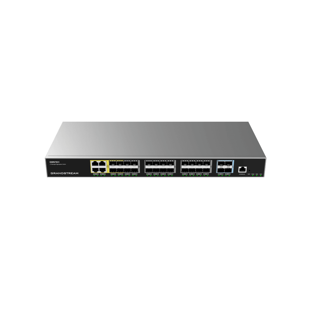 SwitchesGRANDSTREAMGWN7831Switch Administrable Capa 3 24 SFP 4 SFP+ 10GbE 128Gbps QoS Stacking Grandstream GWN7831 - SILYMX