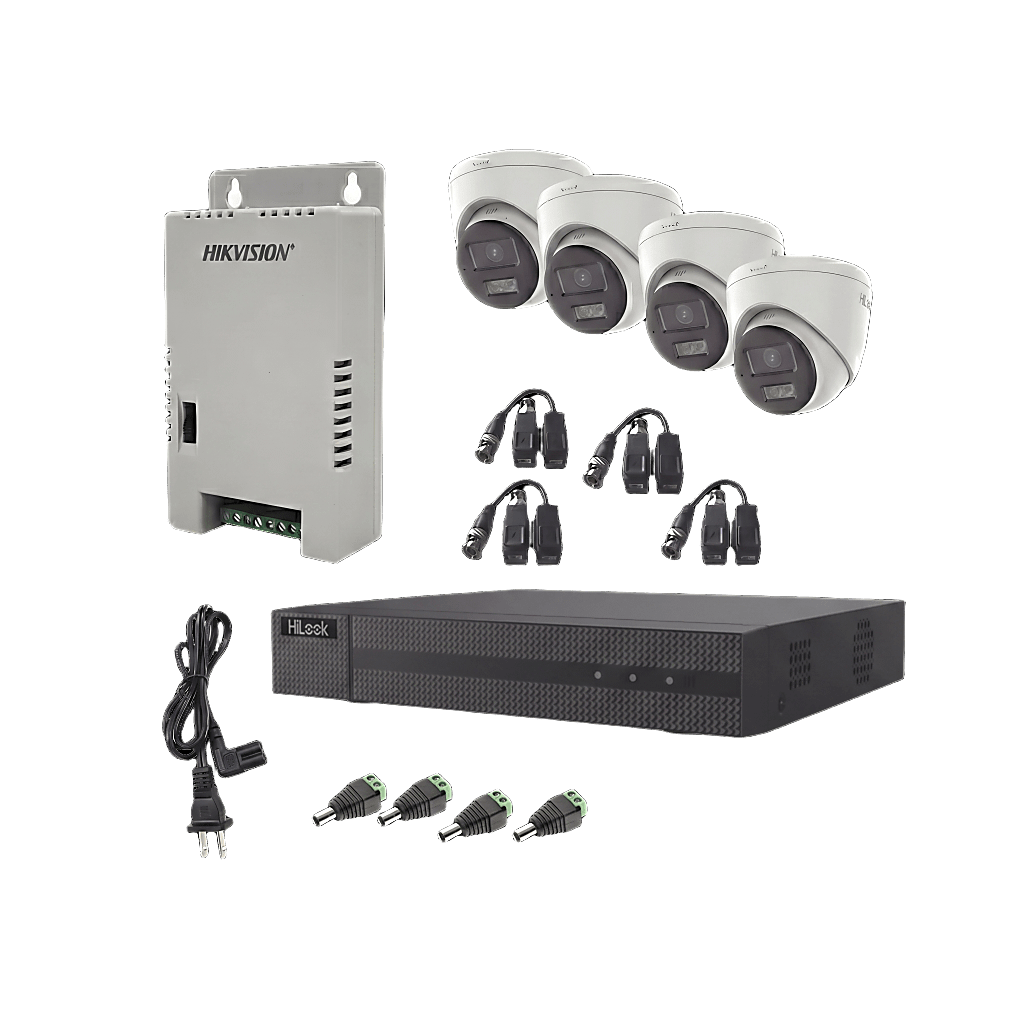 Kit CCTV 4 CamarasHiLook by HIKVISIONHL-2080P-4E-TWAKit HiLook 4 Camaras Eyeball 1080p Audio Bidireccional DVR 4CH TurboHD H.265+ Exterior HiLook HL - 2080P - 4E - TWA - SILYMX