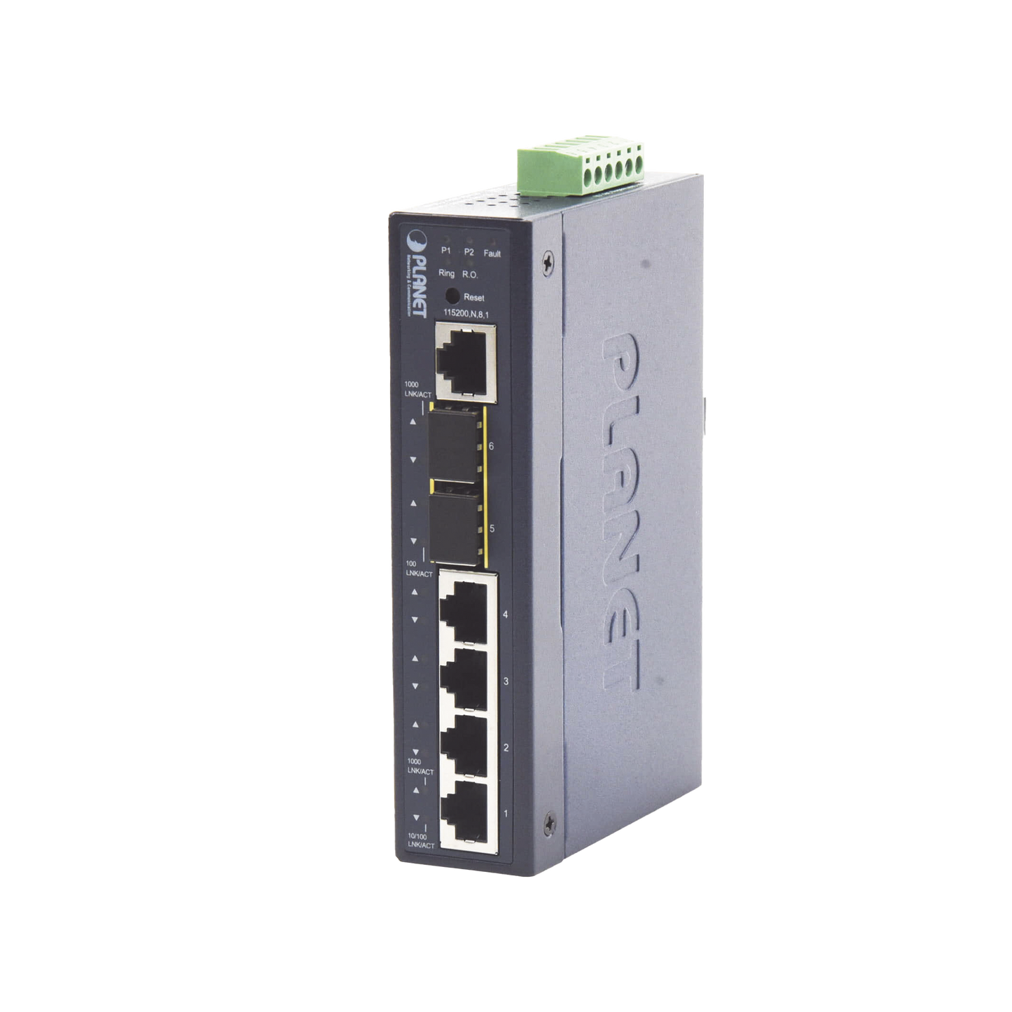 Switch Industrial Administrable Capa 2 con 4 Puertos 10/100/1000T y 2 puertos SFP 100/1000X PLANET - Imagen 1