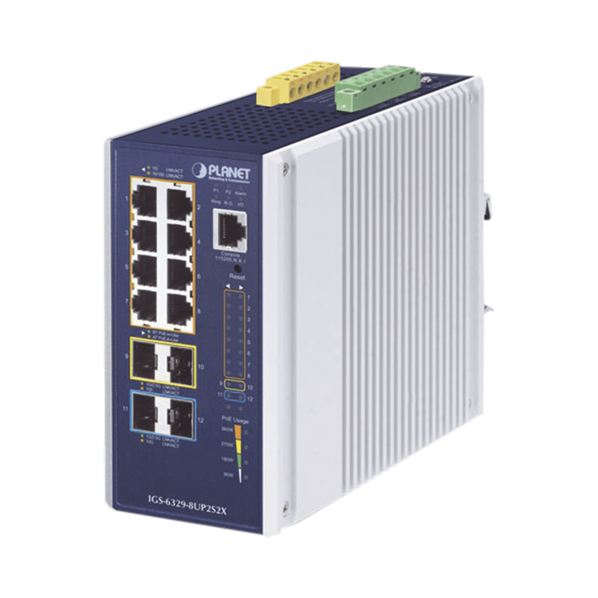 Switches PoEPLANETIGS-6329-8UP2S2XSwitch Industrial Administrable Capa 3 8 Puertos PoE 802.3bt Gigabit 2 SFP 1G/2.5G 2 SFP+ 10G PLANET IGS - 6329 - 8UP2S2X - SILYMX