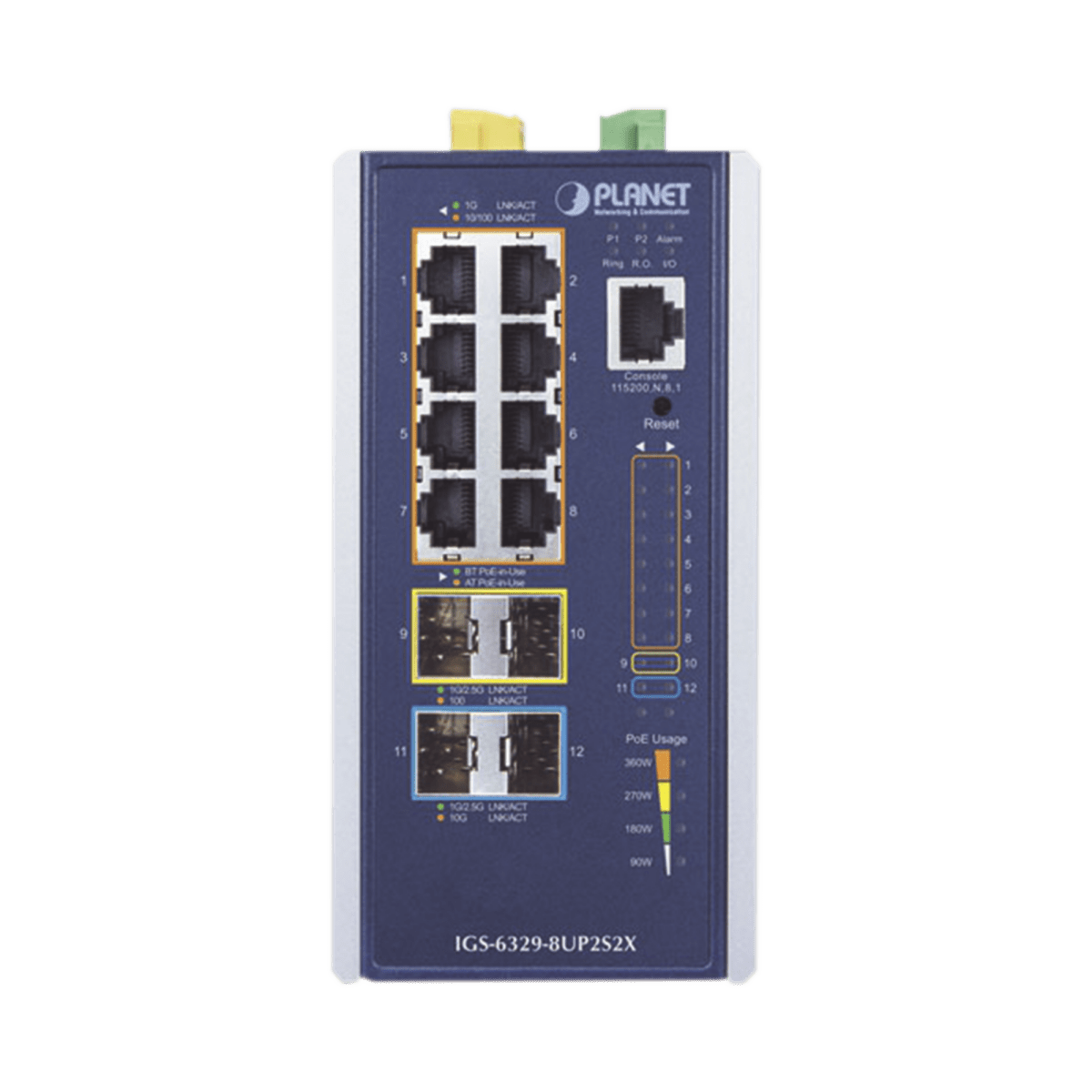 Switches PoEPLANETIGS-6329-8UP2S2XSwitch Industrial Administrable Capa 3 8 Puertos PoE 802.3bt Gigabit 2 SFP 1G/2.5G 2 SFP+ 10G PLANET IGS - 6329 - 8UP2S2X - SILYMX