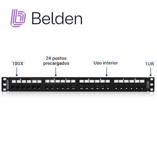 Paneles de ParcheoBELDENRVAPPF1U24BKPanel de Parcheo Cat6A 24 Puertos 1U Precargado Negro Belden RVAPPF1U24BK - SILYMX