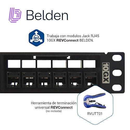 Paneles de ParcheoBELDENRVAPPF1U24BKPanel de Parcheo Cat6A 24 Puertos 1U Precargado Negro Belden RVAPPF1U24BK - SILYMX