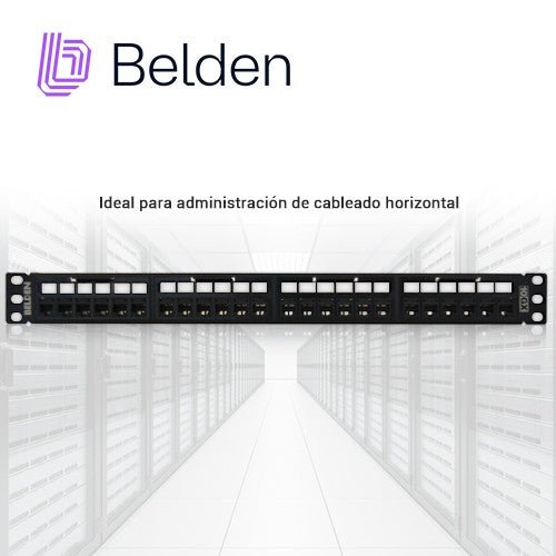 Paneles de ParcheoBELDENRVAPPF1U24BKPanel de Parcheo Cat6A 24 Puertos 1U Precargado Negro Belden RVAPPF1U24BK - SILYMX
