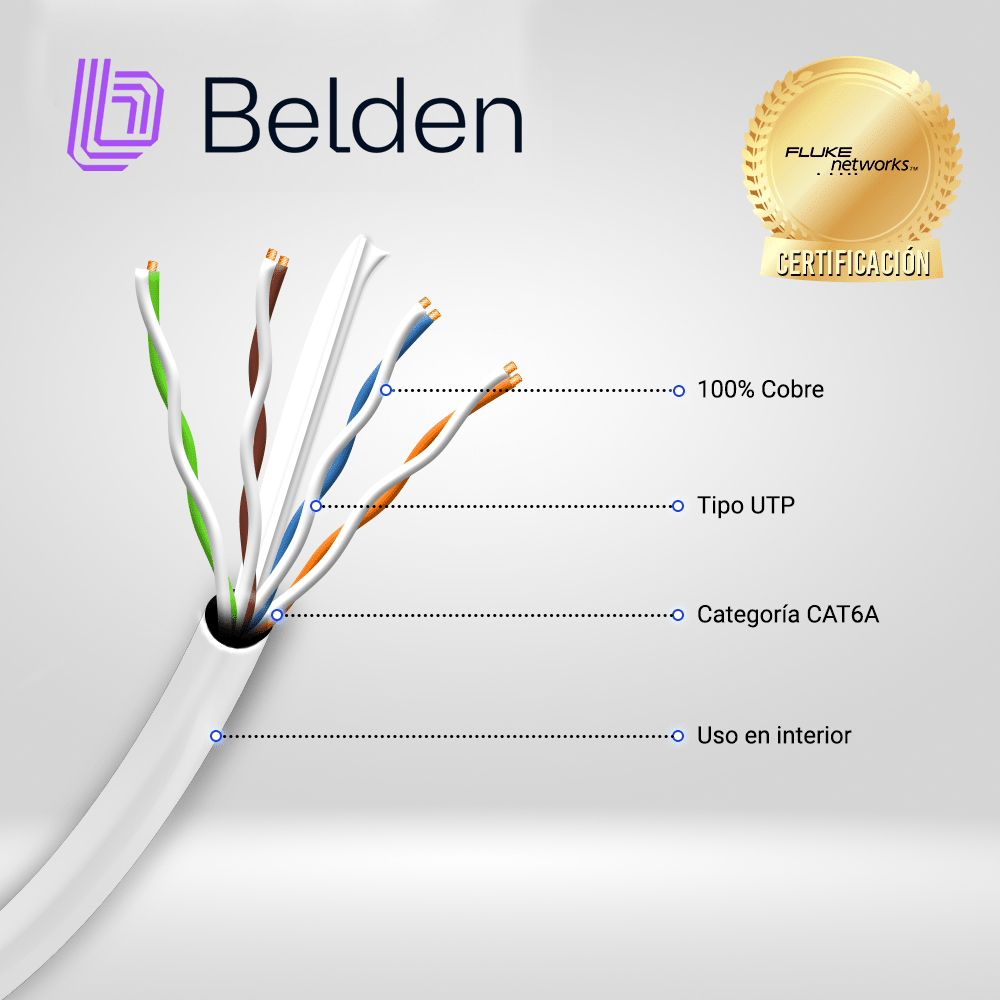 Cables Categoria 6ABELDEN10GXS12 0091000Bobina Cable UTP Cat6A 305m (1001ft) PVC CMR 23 AWG 100% Cobre Belden 10GXS12 - SILYMX