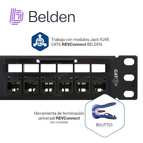 Paneles de ParcheoBELDENRV6PPF1U24BKPanel de Parcheo Cat6+ 24 Puertos RJ - 45 1U RevConnect Negro Belden RV6PPF1U24BK - SILYMX