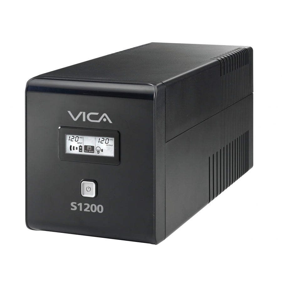 NO BREAK UPS VICA S1200 1200VA/600W 10 TOMAS NEMA5-15R (5/5) RJ11/45 PANTALLA LCD 3 AÑOS DE GARANTIA
