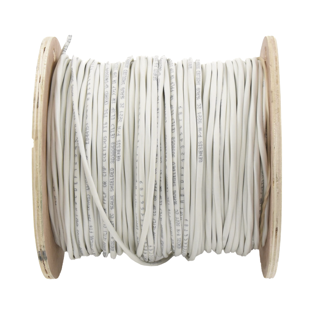 Cable GENESIS 2x16 AWG BLINDADO PLENUM Color Blanco 152 Metros Para Aplicaciones de Audio Seguridad y Control 3221-5012 - SILYMX