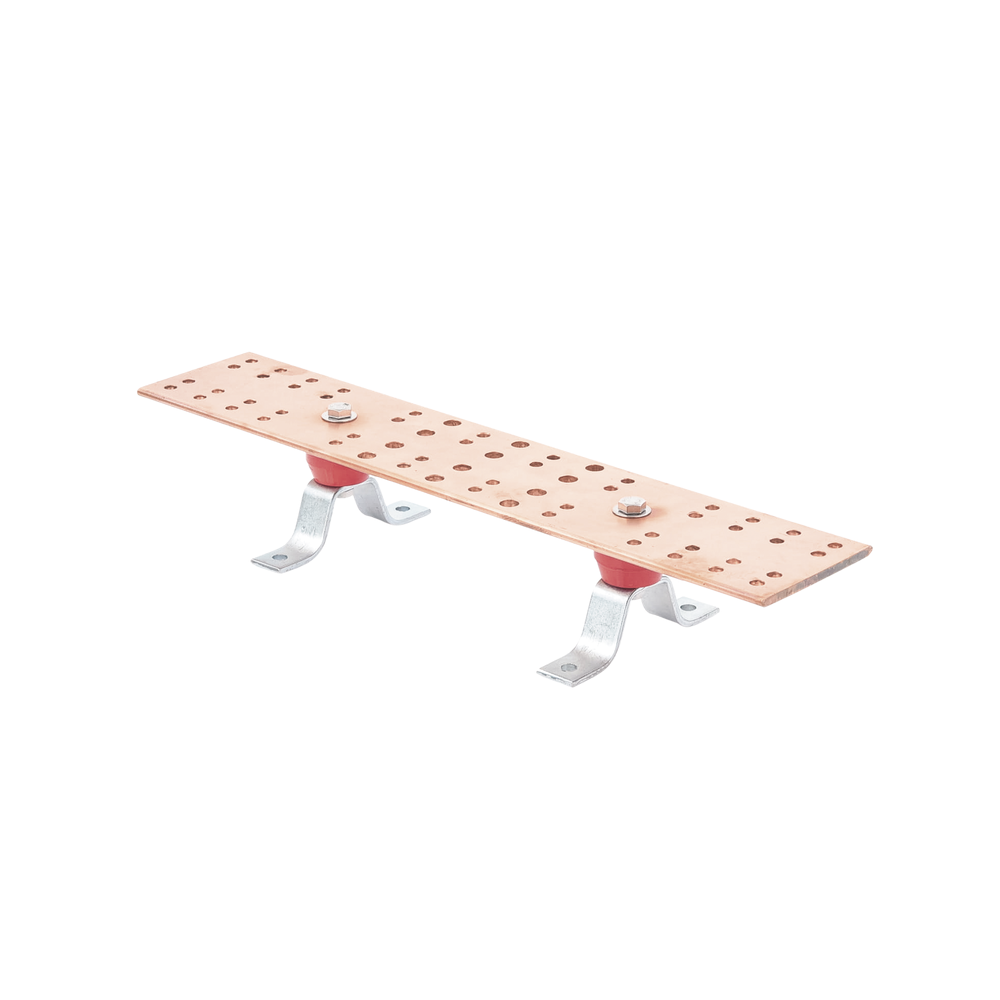 Barra De Unión para tierra fisica Principal (Tmgb) Con Aisladores. Medida: 500 X 101.6 X 6.35 Mm (19-11/16" X 4" X 1/4"). TG-BUE-TMBG - SILYMX