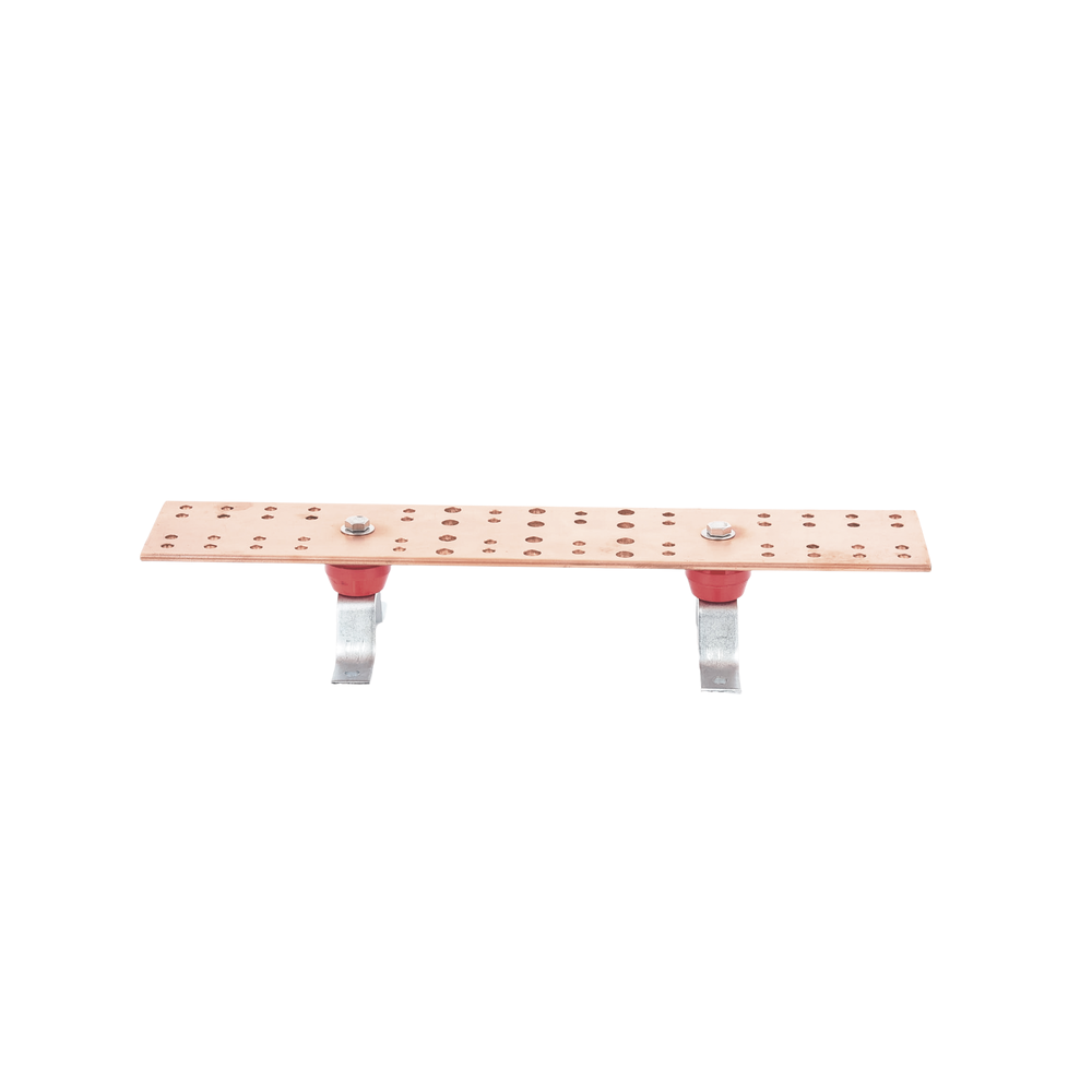 Barra De Unión para tierra fisica Principal (Tmgb) Con Aisladores. Medida: 500 X 101.6 X 6.35 Mm (19-11/16" X 4" X 1/4"). TG-BUE-TMBG - SILYMX