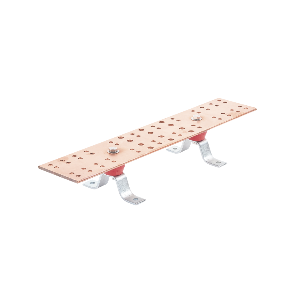 Barra De Unión para tierra fisica Principal (Tmgb) Con Aisladores. Medida: 500 X 101.6 X 6.35 Mm (19-11/16" X 4" X 1/4"). TG-BUE-TMBG - SILYMX