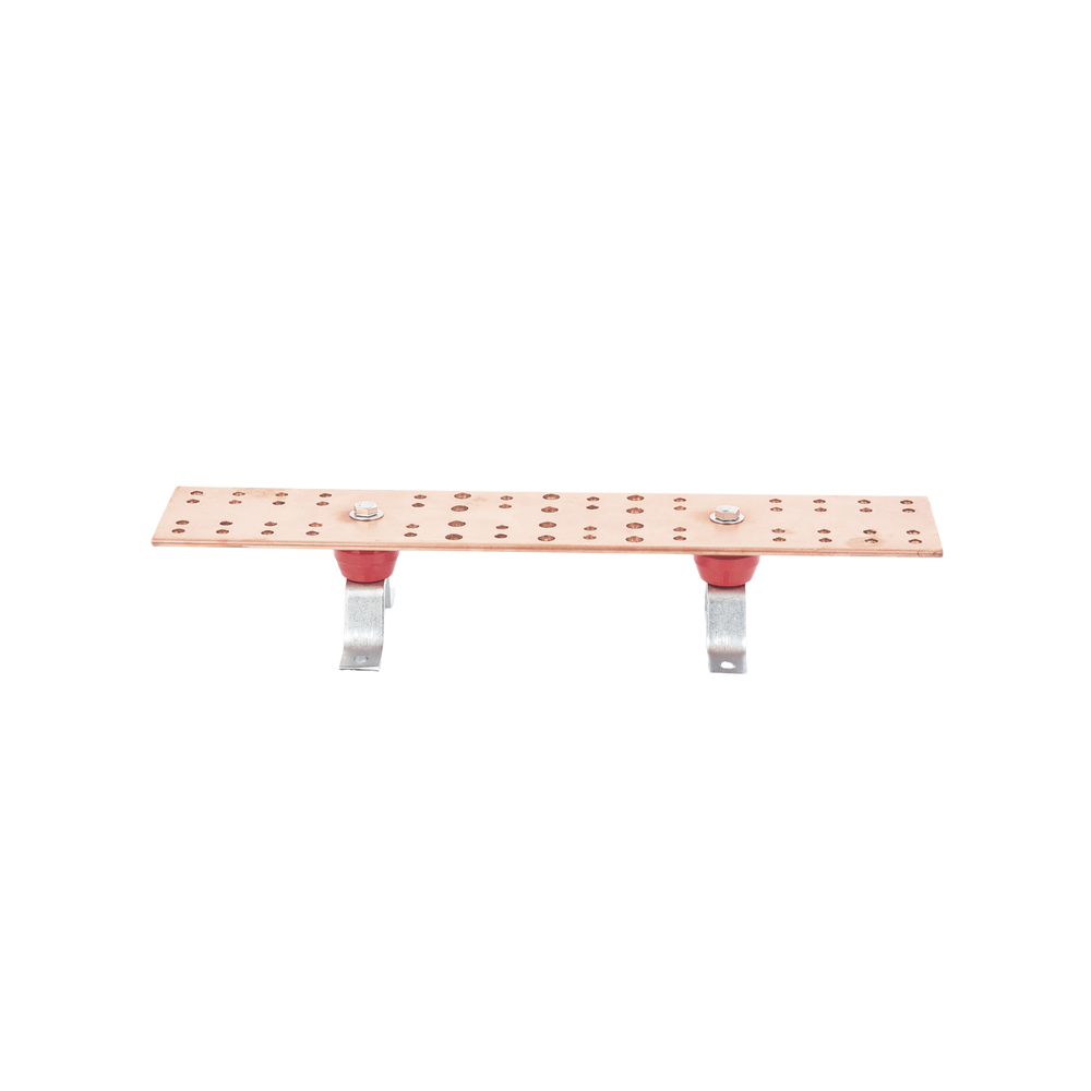 Barra De Unión para tierra fisica Principal (Tmgb) Con Aisladores. Medida: 500 X 101.6 X 6.35 Mm (19-11/16" X 4" X 1/4"). TG-BUE-TMBG - SILYMX