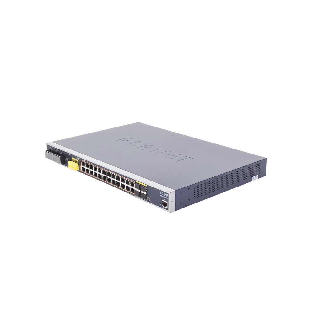 Switch PoE Industrial Capa 3 Con 24 Puertos PoE Gigabit 802.3af/at 4 Puertos SFP Compartidos 100/1000X temperaturas extremas de -40 ~ 75°C IGS-6325-24P4S - SILYMX