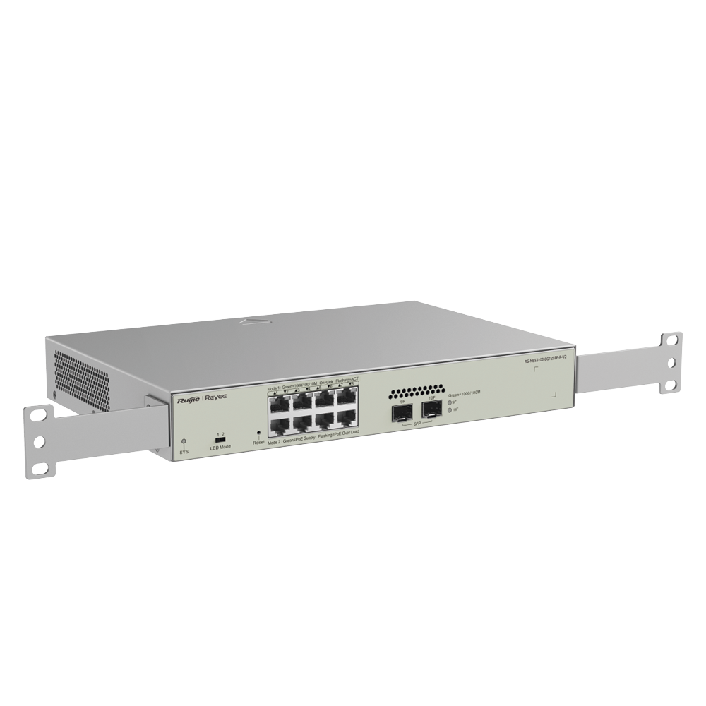 Switch Administrable PoE Capa 2 8 puertos Gigabit PoE 802.3af/at + 2 SFP para fibra 1Gb gestión gratuita desde la nube 125w RG-NBS3100-8GT2SFP-P-V2 - SILYMX