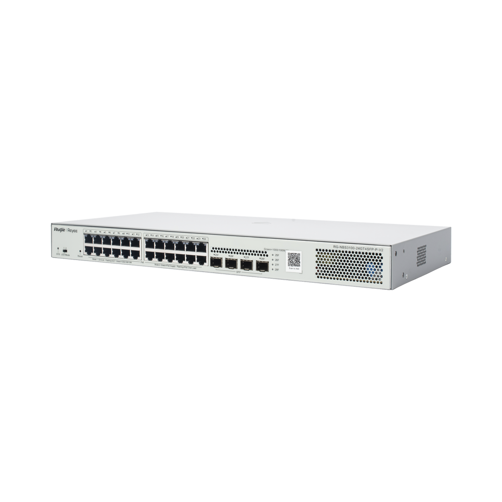 Switch Administrable L2 PoE+ hasta 370W, 24 Puertos Eth 1G, 4 puertos SFP 1G, Administración Remota en la Nube RG-NBS3100-24GT4SFP-P-V2 - SILYMX