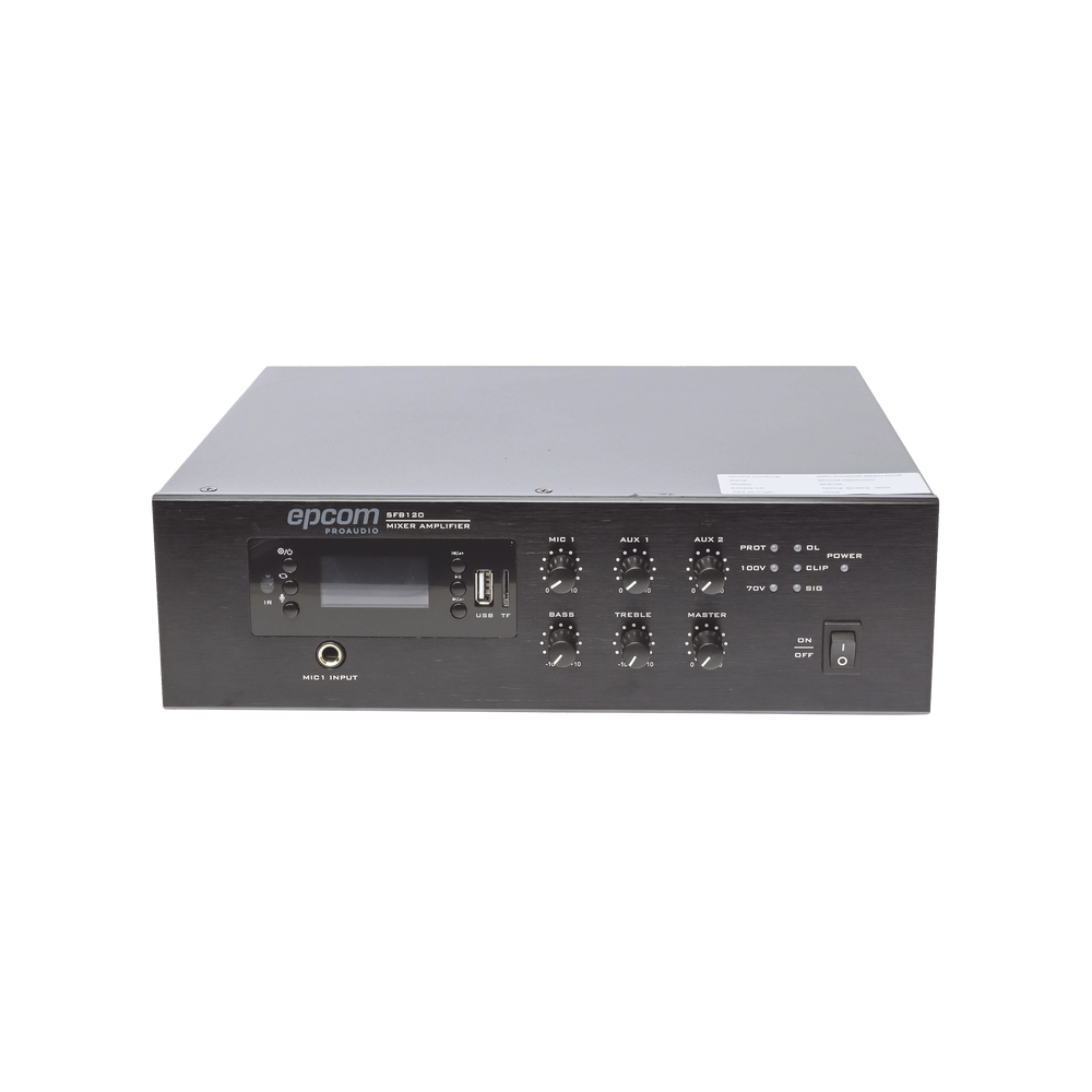 Mini Amplificador de Audio Mezclador | 120W RMS | Sistema 70/100V | MP3 | Tuner | Bluetooth | Musica ambiental y Voceo