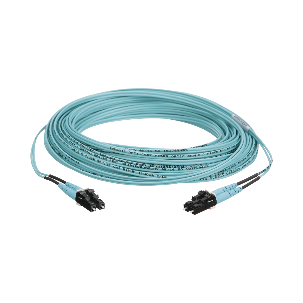 Jumper de Fibra Optica Multimodo 50/125 OM3 LC-LC Duplex OFNR (Riser) Color Aqua 15 Metros FX2ERLNLNSNM015 - SILYMX