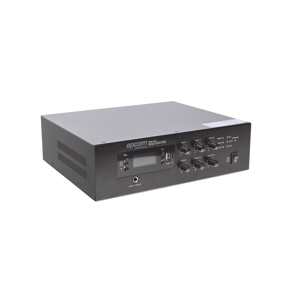 Mini Amplificador de Audio Mezclador | 120W RMS | Sistema 70/100V | MP3 | Tuner | Bluetooth | Musica ambiental y Voceo